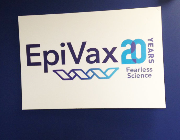 The sign above the reception desk at EpiVax in Providence, where the firm's potential work in designing a smarter vaccine for the coronavirus is very much part of the mission: fearless science.